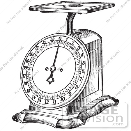 #61340 Retro Clipart Of A Vintage Kitchen Scale In Black And White - Royalty Free Vector Illustration by JVPD