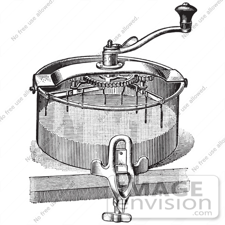 #61343 Retro Clipart Of A Vintage Antique Cake Mixer In Black And White - Royalty Free Vector Illustration by JVPD
