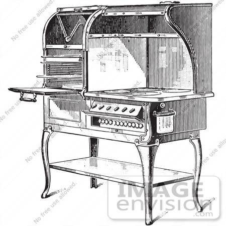 #61346 Retro Clipart Of A Vintage Antique Electric Stove In Black And White - Royalty Free Vector Illustration by JVPD