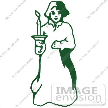 #61428 Clipart Of A Retro Green Christmas Girl Holding A Candle - Royalty Free Vector Illustration by JVPD