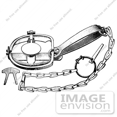 #61530 Clipart Of A Steel Animal Trap For Muskrats Minks Skunks And Raccoons In Black And White - Royalty Free Vector Illustration by JVPD
