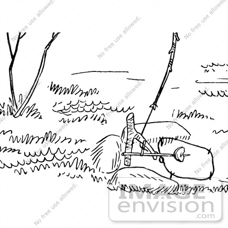 Clipart Of A Rabbit Snare Trap In Black And White - Royalty Free Vector  Illustration, #61560 by JVPD
