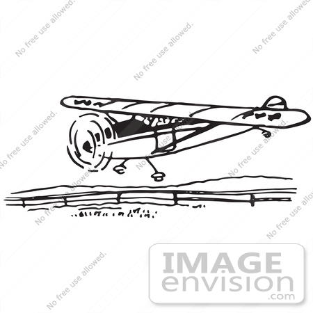 #61687 Clipart Of A Flying Airplane In Black And White - Royalty Free Vector Illustration by JVPD