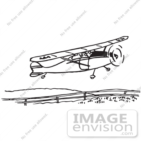 #61690 Clipart Of A Flying Airplane In Black And White 2 - Royalty Free Vector Illustration by JVPD