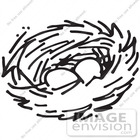 #61702 Clipart Of A Nest With Two Eggs In Black And White - Royalty Free Vector Illustration by JVPD
