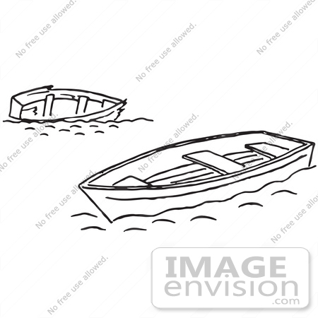 #61742 Clipart Of Tipped And Floating Boats In Black And White - Royalty Free Vector Illustration by JVPD