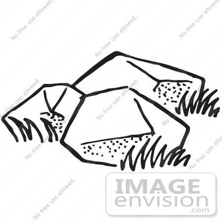 #61743 Clipart Of Boulders In Black And White - Royalty Free Vector Illustration by JVPD