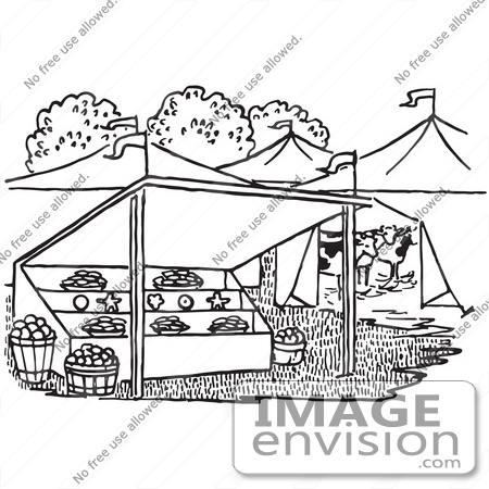#61754 Clipart Of A Farmers Market In Black And White - Royalty Free Vector Illustration by JVPD