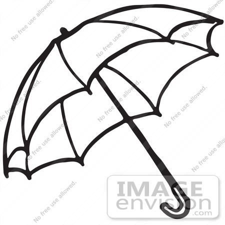 #61777 Clipart Of An Umbrella In Black And White 2 - Royalty Free Vector Illustration by JVPD