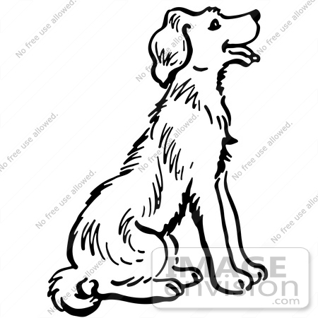 #61794 Clipart Of A Happy Sitting Dog In Black And White - Royalty Free Vector Illustration by JVPD