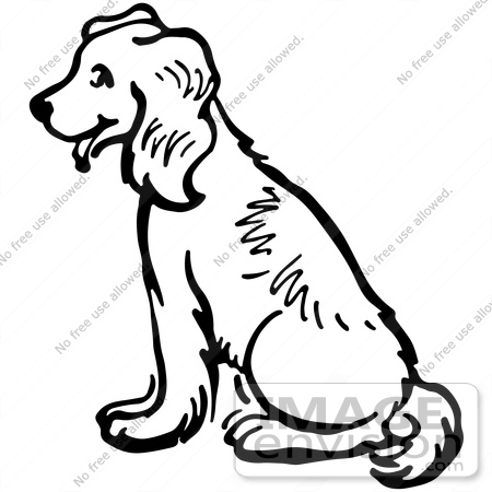 #61796 Clipart Of A Happy Sitting Dog In Black And White - Royalty Free Vector Illustration by JVPD
