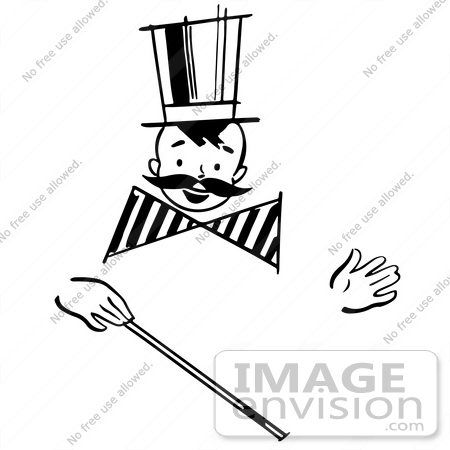 #61879 Clipart Of A Happy Retro Boy With A Mustache And Magic Wand, In Black And White - Royalty Free Vector Illustration by JVPD
