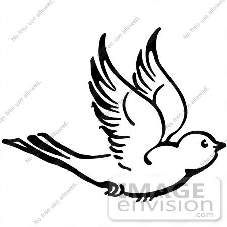 #61918 Clipart Of A Flying Bird In Black And White - Royalty Free Vector Illustration by JVPD