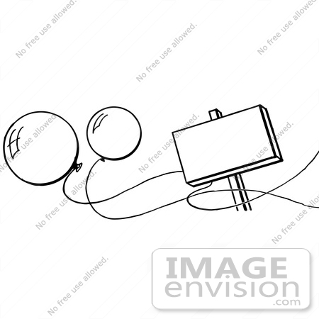 #61942 Clipart Of A Blank Sign And Party Balloons In Black And White - Royalty Free Vector Illustration by JVPD