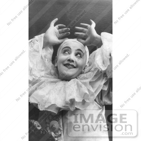 #7403 Stock Picture of Pilar Morin as a Clown, Hands Over Head by JVPD