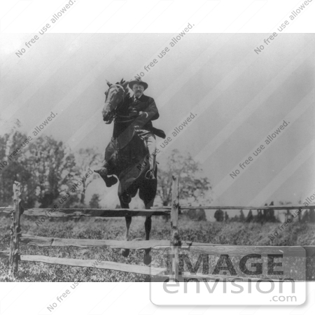 #7863 Picture of Roosevelt on Horse, Jumping Over Fence by JVPD