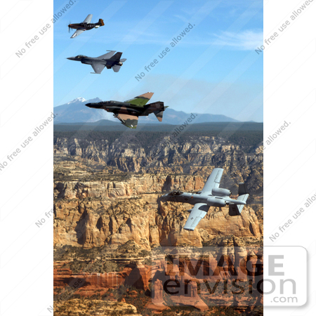 #8997 Picture of a P-51 Mustang, F-4 Phantom, A-10 Thunderbolt, F-16 Fighting Falcon by JVPD