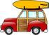 #17452 Woody Station Wagon Car With a Yellow Surfboard Clipart by DJArt