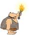 #19355 Caveman Holding a Lit Torch and Wooden Club Weapon Clipart by DJArt