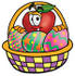 #22311 Clip art Graphic of a Red Apple Cartoon Character in an Easter Basket Full of Decorated Easter Eggs by toons4biz
