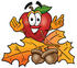 #22317 Clip art Graphic of a Red Apple Cartoon Character With Autumn Leaves and Acorns in the Fall by toons4biz