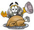 #22914 Clip Art Graphic of a Bowling Ball Cartoon Character Serving a Thanksgiving Turkey on a Platter by toons4biz