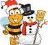 #23042 Clip art Graphic of a Honey Bee Cartoon Character With a Snowman on Christmas by toons4biz