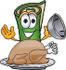 #23250 Clip Art Graphic of a Rolled Green Carpet Cartoon Character Serving a Thanksgiving Turkey on a Platter by toons4biz