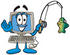 #23484 Clip Art Graphic of a Desktop Computer Cartoon Character Holding a Fish on a Fishing Pole by toons4biz