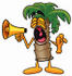 #25005 Clip Art Graphic of a Tropical Palm Tree Cartoon Character Screaming Into a Megaphone by toons4biz