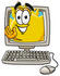 #25240 Clip Art Graphic of a Yellow Sun Cartoon Character Waving From Inside a Computer Screen by toons4biz