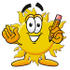 #25246 Clip Art Graphic of a Yellow Sun Cartoon Character Holding a Pencil by toons4biz