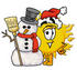 #25260 Clip Art Graphic of a Yellow Sun Cartoon Character With a Snowman on Christmas by toons4biz