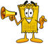 #25429 Clip Art Graphic of a Golden Admission Ticket Character Holding a Megaphone by toons4biz