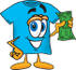 #25489 Clip Art Graphic of a Blue Short Sleeved T Shirt Character Holding a Dollar Bill by toons4biz