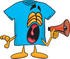 #25503 Clip Art Graphic of a Blue Short Sleeved T Shirt Character Screaming Into a Megaphone by toons4biz