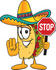 #25548 Clip Art Graphic of a Crunchy Hard Taco Character Holding a Stop Sign by toons4biz