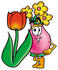 #25686 Clip Art Graphic of a Pink Vase And Yellow Flowers Cartoon Character With a Red Tulip Flower in the Spring by toons4biz