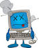 #26226 Clip Art Graphic of a Sick Desktop Computer Cartoon Character With a Virus by toons4biz