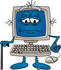 #26228 Clip Art Graphic Of An Old Desktop Computer Cartoon Character With Keys Falling Off Of The Keyboard Using A Cane by toons4biz