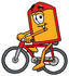 #26445 Clip Art Graphic of a Red and Yellow Sales Price Tag Cartoon Character Riding a Bicycle by toons4biz