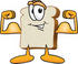 #27538 Clip Art Graphic of a White Bread Slice Mascot Character Flexing His Strong Bicep Arm Muscles by toons4biz