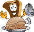 #27791 Clip Art Graphic of a Beef Steak Meat Mascot Character Serving a Thanksgiving Turkey on a Platter by toons4biz