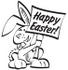 #29108 Royalty-free Black and White Cartoon Clip Art of a Buck Toothed Bunny Rabbit Holding a Happy Easter Sign by Andy Nortnik