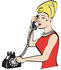 #29325 Royalty-free Cartoon Clip Art of a Pretty Blond Woman With Tall Hair, Wearing Pearls And A Red Dress And Talking On A Rotary Dial Landline Telephone by Andy Nortnik