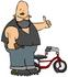 #29767 Clip Art Graphic of a Big Drunk Biker Holding A Beer Bottle And Giving The Thumbs Up Before Mounting His Tricycle by DJArt