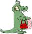 #29860 Clip Art Graphic of a Feminine Alligator Carrying a Purse and Shopping Bag by DJArt