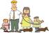 #30377 Clip Art Graphic of a Man And Woman, Mother And Father, Walking With Their Dogs And Children, All On Leashes by DJArt