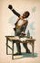 #30639 Stock Illustration of an African American Man Holding One Arm Up And Resting The Other On Papers On Top Of A Desk During A Theatre Performance by JVPD