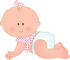 #33487 Clipart Of A Cute Baby Girl In Pink, A Bow On Her One Strand Of Hair, Crawling Across The Floor In A Diaper by Maria Bell